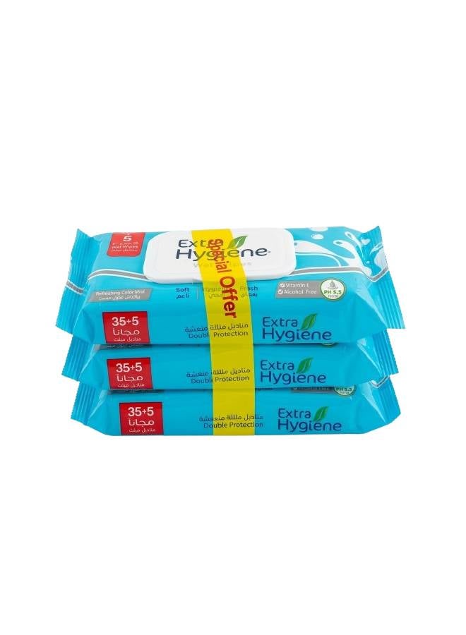 Hygiene Wet Wipes Cool Water Scent, (35+5 wipes) (3 packs) Multicolour