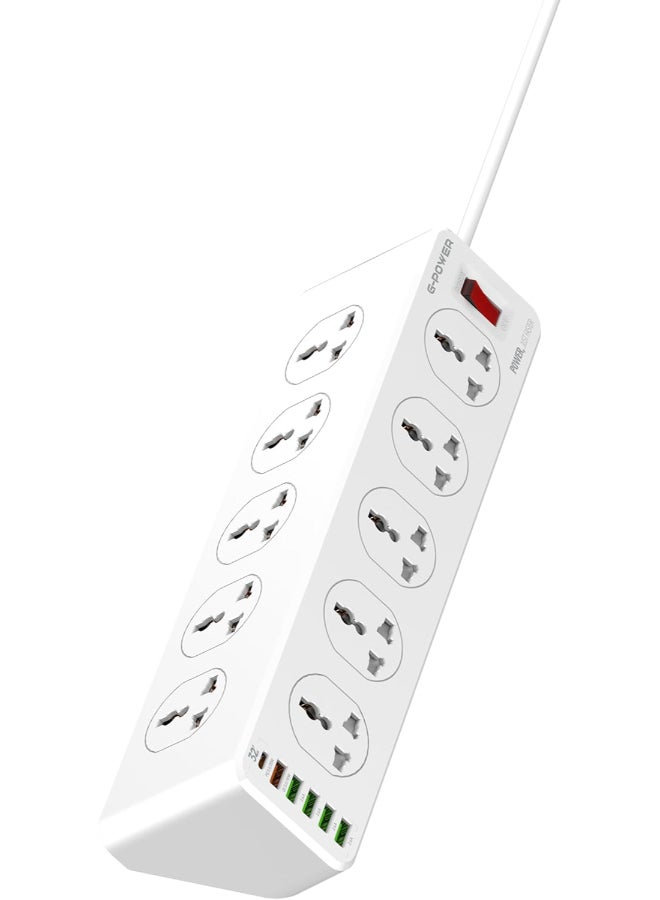 لدنيو شريط طاقة مع 10 منافذ حماية من زيادة التيار، ومآخذ طاقة، و6 منافذ USB، ومآخذ محول شحن سريع PD+QC بقوة 32 وات، وسلك تمديد طاقة عالي التحمل بطول 2 متر - Image 1