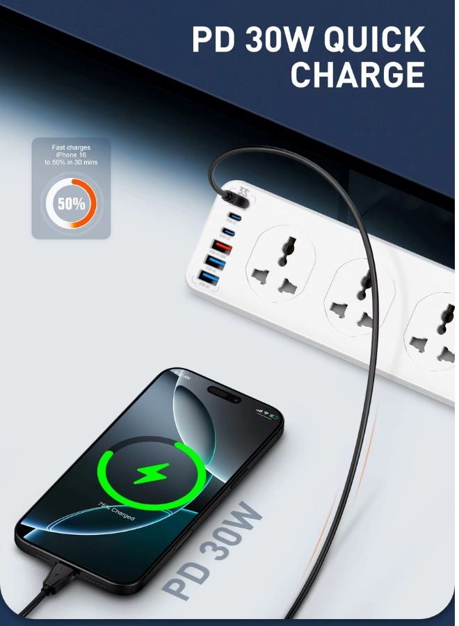 LDNIO Power Strip with 10-Outlet Surge Protector Power Sockets, 3 USB Ports + 3 USB-C Ports (One PD 20W Fast Charger), 32W PD+QC Fast Charging, 2-Meter Heavy-Duty Power Extension Cord - UAE ECAS Safety Certified White 36 × 9 × 9cm - Image 4