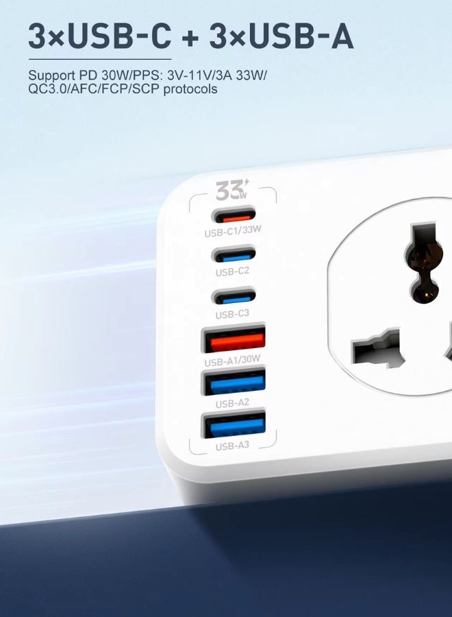 LDNIO Power Strip with 10-Outlet Surge Protector Power Sockets, 3 USB Ports + 3 USB-C Ports (One PD 20W Fast Charger), 32W PD+QC Fast Charging, 2-Meter Heavy-Duty Power Extension Cord - UAE ECAS Safety Certified White 36 × 9 × 9cm - Image 2