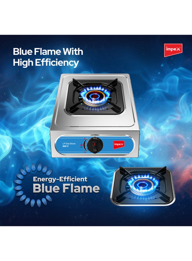 Impex - Single Burner Stainless Steel LP Gas Stove (IGS 11) | Aesthetic Design | High Efficiency Blue Flame | Auto Ignition Knobs | Spill Tray | 2 Years Warranty IGS 11 Silver/Black - Image 1