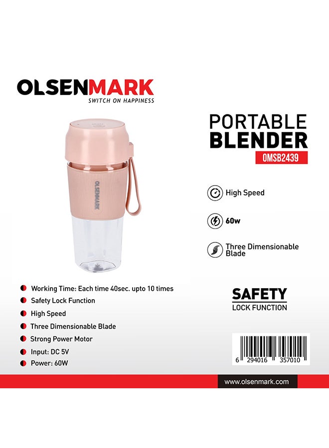 أولسنمارك - خلاط محمول قابل للشحن عن طريق منفذ USB 300 ml 40 W OMSB2439 الوردي/الشفاف - Image 1