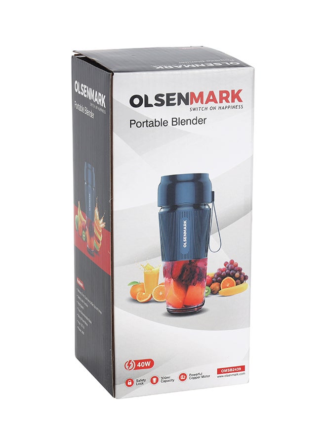 Olsenmark Rechargeable Portable Blender Mixer Juicer, High Speed Powerful Copper Motor With Safety Lock, 300 ml shaker 300 ml 40 W OMSB2439 Blue/Clear  - Image 4