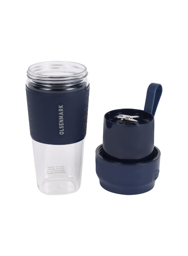 Olsenmark Rechargeable Portable Blender Mixer Juicer, High Speed Powerful Copper Motor With Safety Lock, 300 ml shaker 300 ml 40 W OMSB2439 Blue/Clear - Image 1