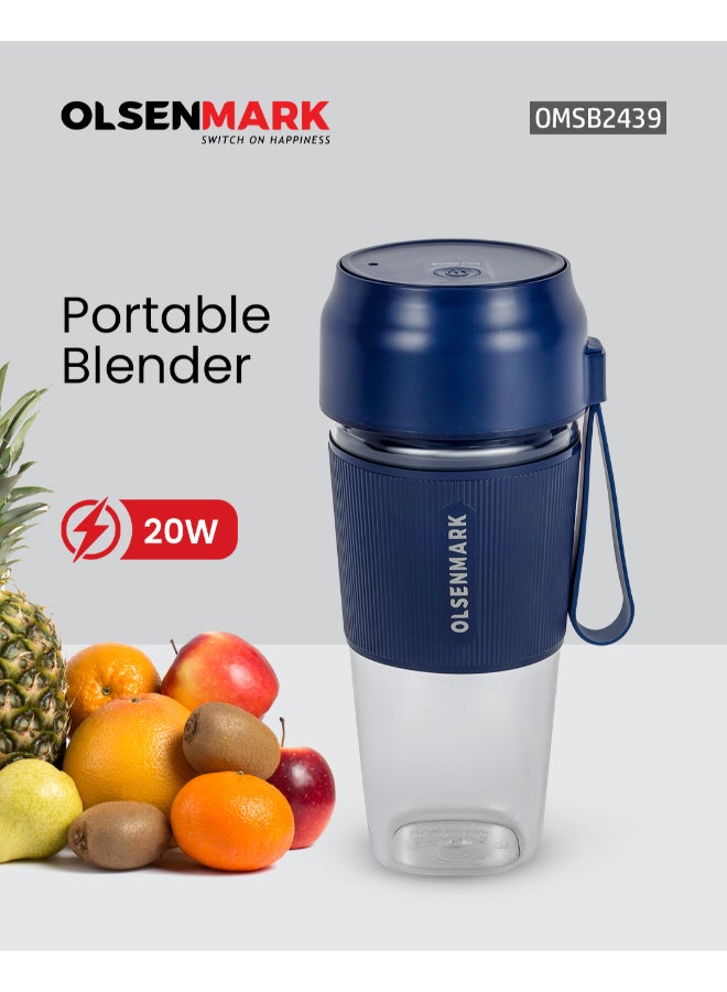 Olsenmark Rechargeable Portable Blender Mixer Juicer, High Speed Powerful Copper Motor With Safety Lock, 300 ml shaker 300 ml 40 W OMSB2439 Blue/Clear - Image 2