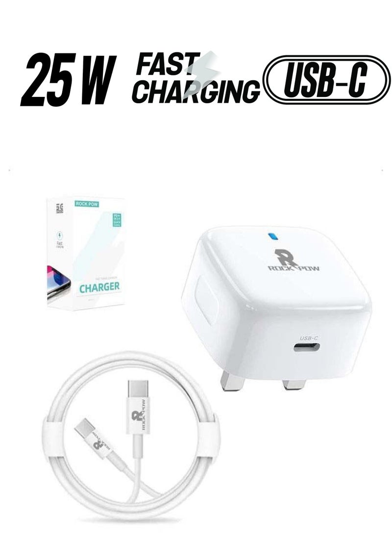 روك بو PD 25W قابس شاحن فائق السرعة مع كابل USB C 1M محول حائط سريع الشحن توصيل الطاقة متوافق مع iPad Mini 6، iPad Pro/Air، Galaxy S22/S21/S20 Ultra/Note20/S9/S10، Huawei، xiaomi، Oneplus 8 Pro - Image 1