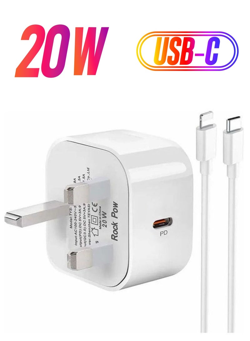 Rock Pow Fast Charging Type C Charger With Cable White - Image 1