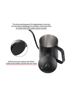 MIBRU Coffee Drip V60 Pour Over Kettle  With Lid Tea Pot 304 Stainless Steel Teflon Coated Pitcher Black 600ml  - Image 5