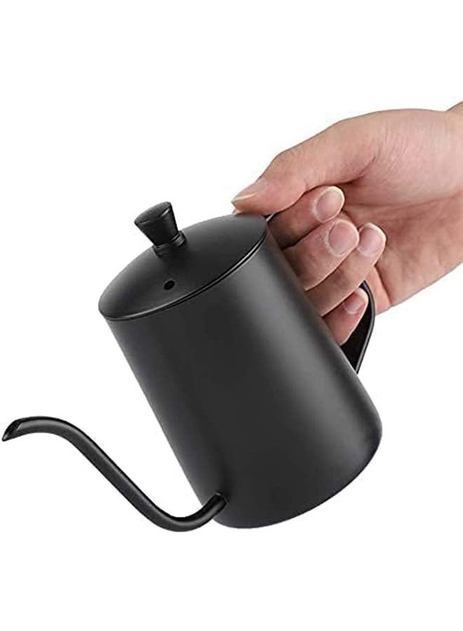 Coffee Drip V60 Pour Over Kettle  With Lid Tea Pot 304 Stainless Steel Teflon Coated Pitcher Black 600ml