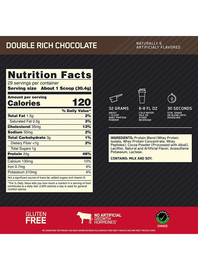 Optimum Nutrition - Gold Standard 100% Whey Protein Powder 2 Lbs Double Rich Chocolate - Image 1
