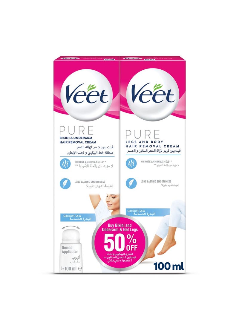 Veet Hair Removal Cream For Sensitive Skin, 100ml Pack Of 2  - Image 1