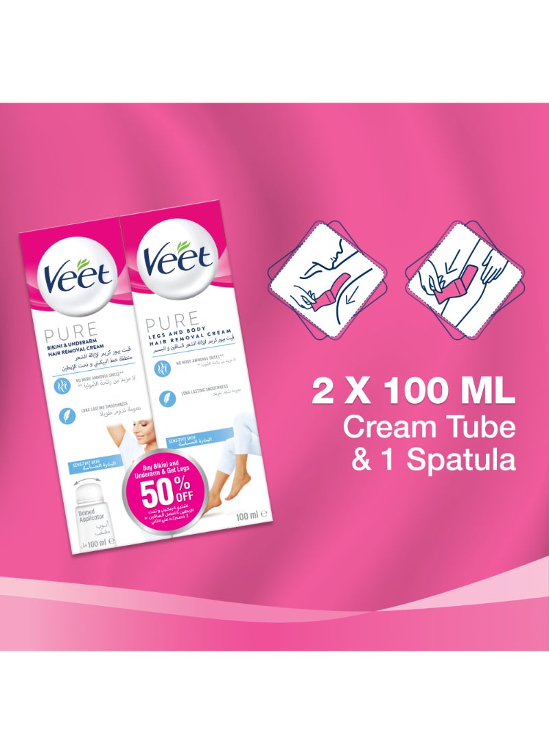 Veet Hair Removal Cream For Sensitive Skin, 100ml Pack Of 2  - Image 2