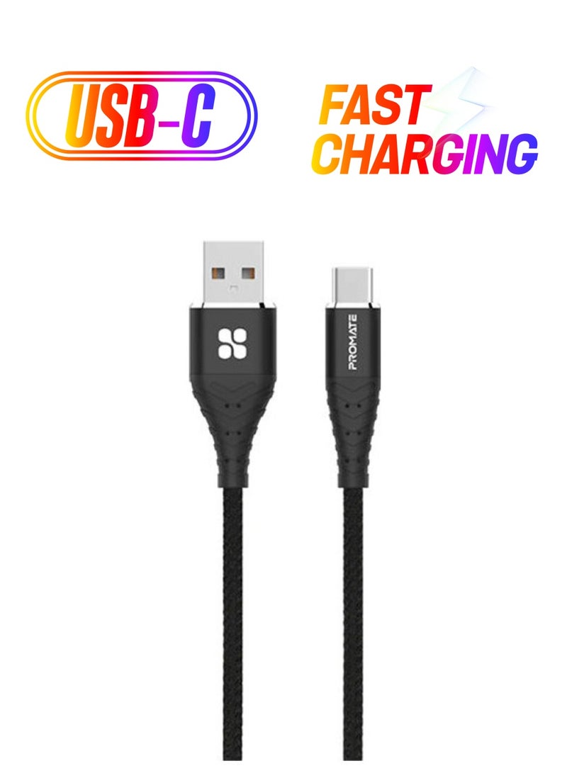 بروميت - كابل من القماش المضفر من منفذ USB إلى USB-C بشدة تيار 3 أمبير للشحن السريع أسود - Image 1