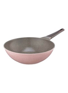 Neoflam Mitra Granite Wok Frying Pan With Lid Pink and Grey 26cm 