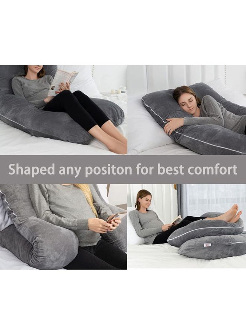 Comfort Pregnancy Maternity Body Support-Nursing U Shape Pillow Velvet, 130 x 70cm - Grey Velvet Grey 130 x 70cm