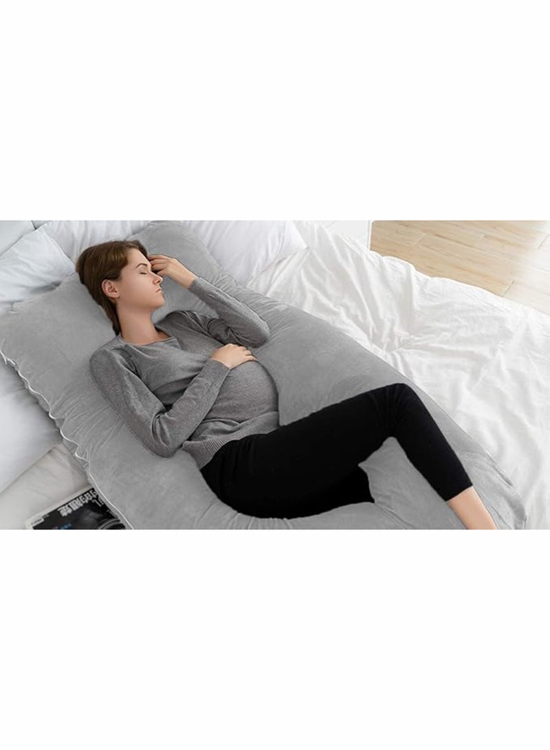 Comfort Pregnancy Maternity Body Support-Nursing U Shape Pillow Velvet, 130 x 70cm - Grey Velvet Grey 130 x 70cm