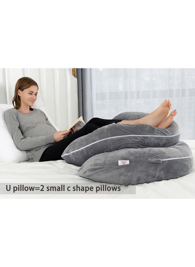 Comfort Pregnancy Maternity Body Support-Nursing U Shape Pillow Velvet, 130 x 70cm - Grey Velvet Grey 130 x 70cm
