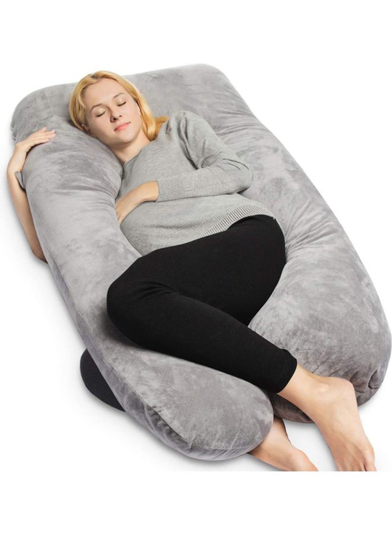 Blueberry Comfort Pregnancy Maternity Body Support-Nursing U Shape Pillow Velvet, 130 x 70cm - Grey Velvet Grey 130 x 70cm  - Image 2