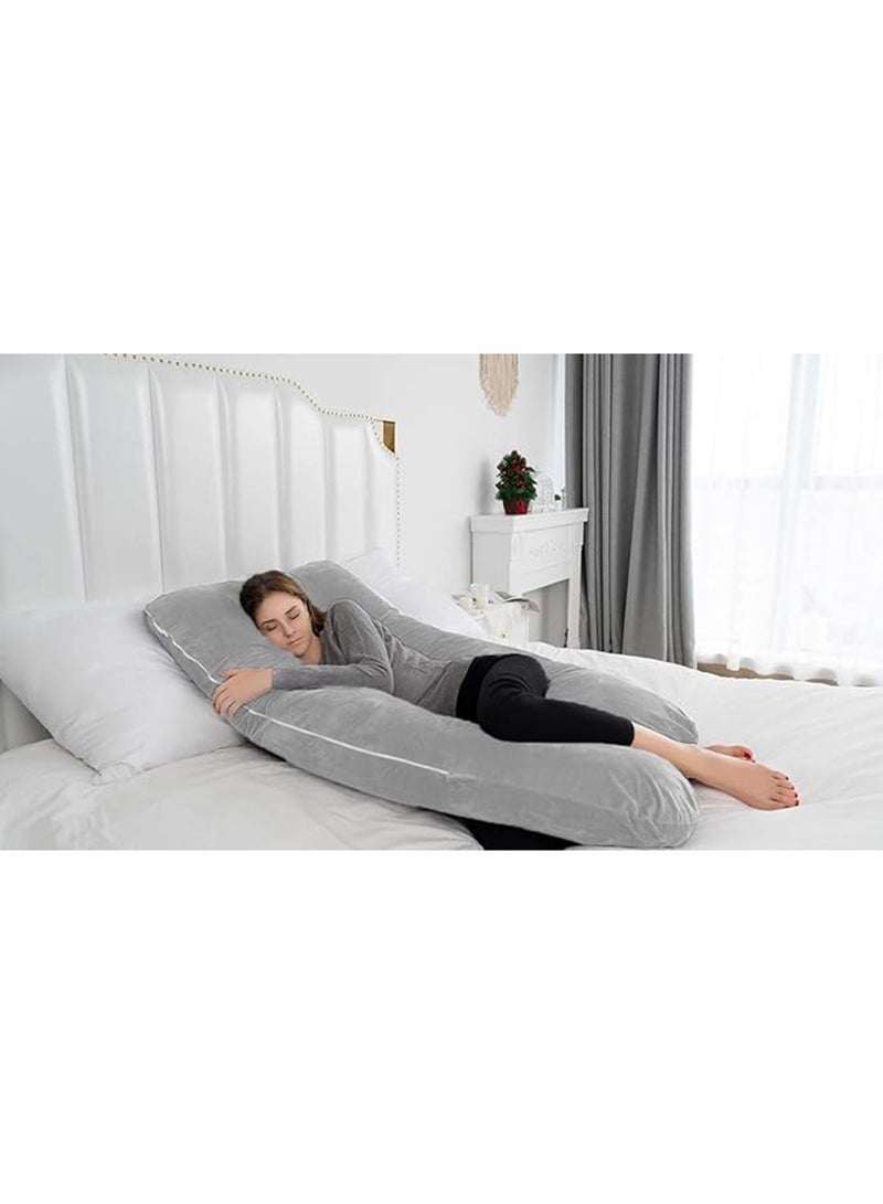 Blueberry Comfort Pregnancy Maternity Body Support-Nursing U Shape Pillow Velvet, 130 x 70cm - Grey Velvet Grey 130 x 70cm  - Image 5