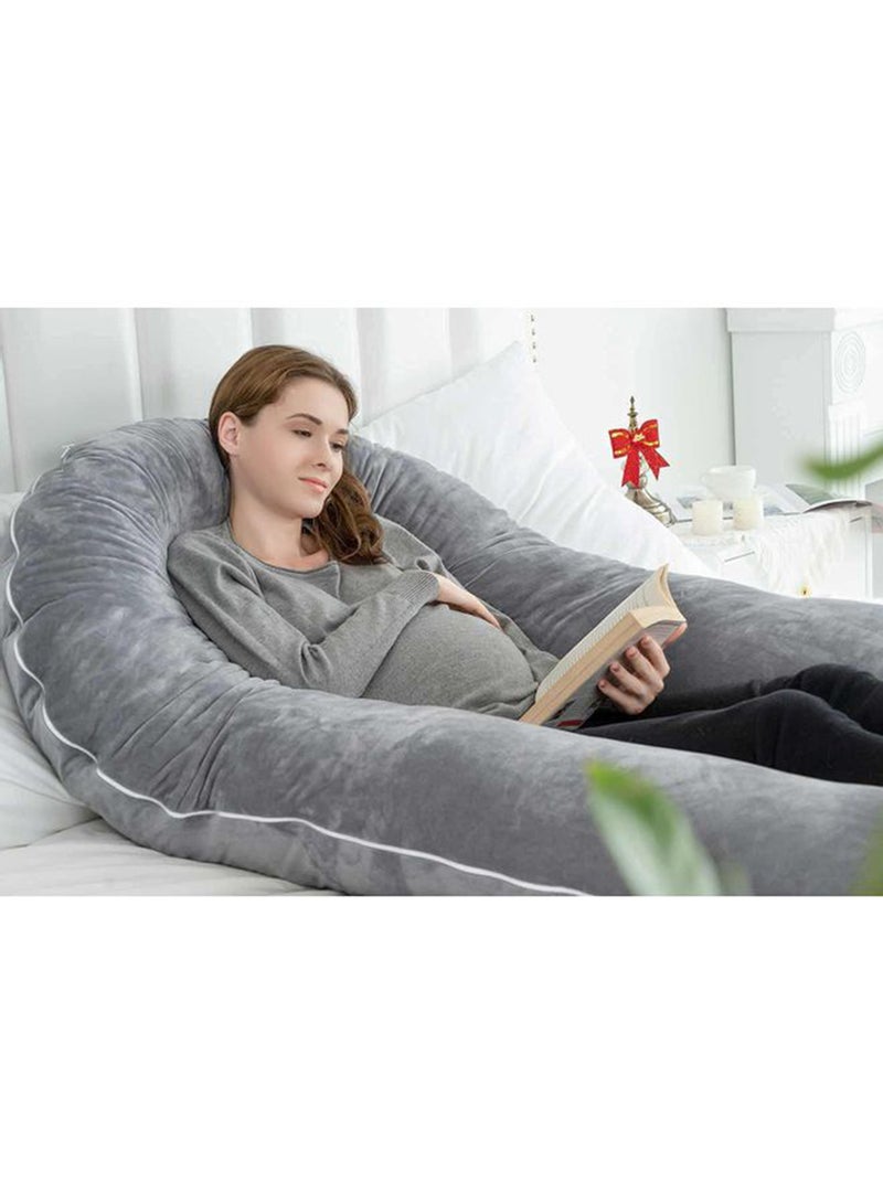 Blueberry Comfort Pregnancy Maternity Body Support-Nursing U Shape Pillow Velvet, 130 x 70cm - Grey Velvet Grey 130 x 70cm  - Image 3