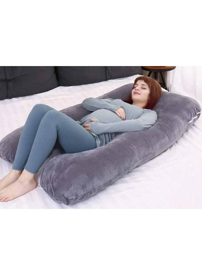 Blueberry - Luxury Body Pregnancy Pillow Back Pain Support With Soft Cover - Jumbo Size Velvet Grey 130 x 70cm - Image 1