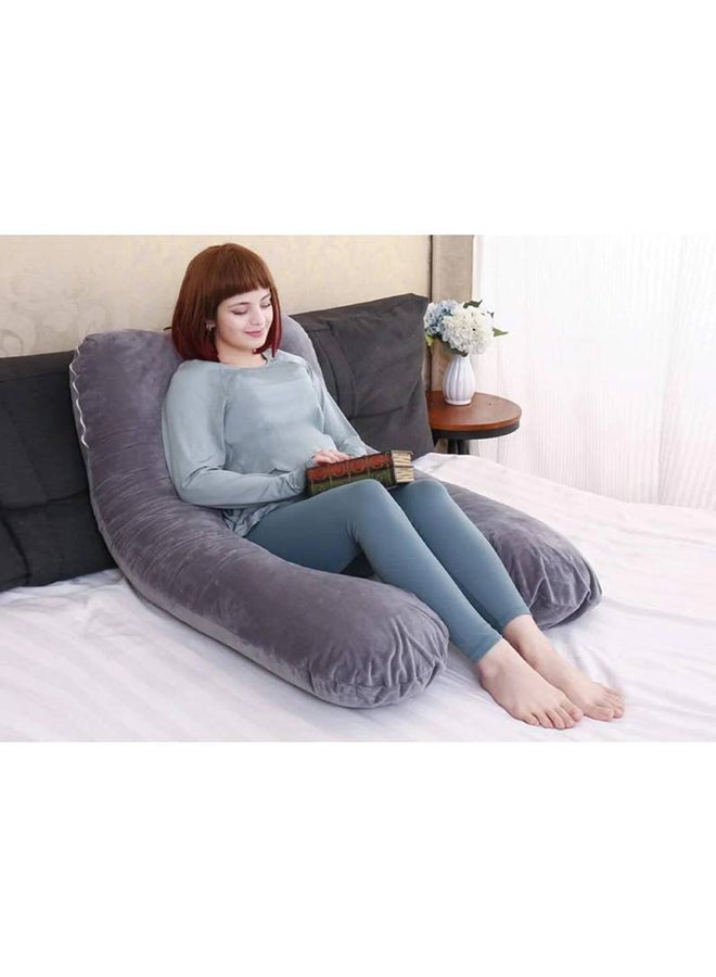 Blueberry - Luxury Body Pregnancy Pillow Back Pain Support With Soft Cover - Jumbo Size Velvet Grey 130 x 70cm - Image 1