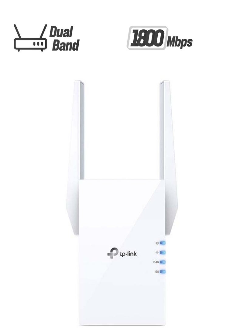 TP-LINK - AX1800 Wi-Fi 6 Range Extender, 1201Mbps Fast Speed, Dual Band, High Speed Mode, Gigabit Port, Access Point Mode, Works with any Wi-Fi Router, RE605X, White - Image 1