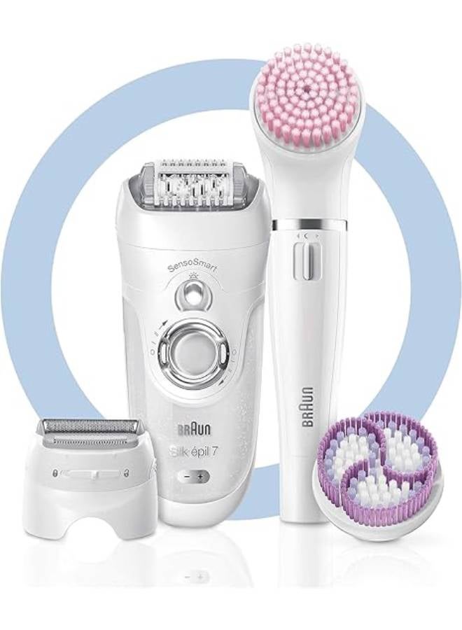 BRAUN - Silk-Epil Se7/895 Bs Wet & Dry Epilator - 8 Accessories + Face Spa White - Image 1
