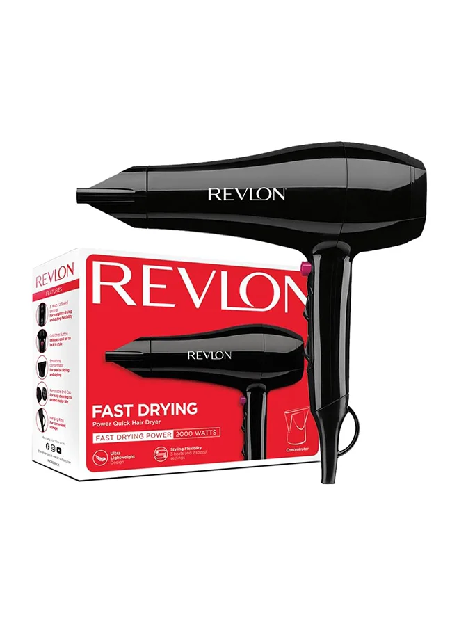 Revlon Quick Dry Hair Dryer, 2000 Watts. 3 heat & 2 speed settings. Cool shot.
