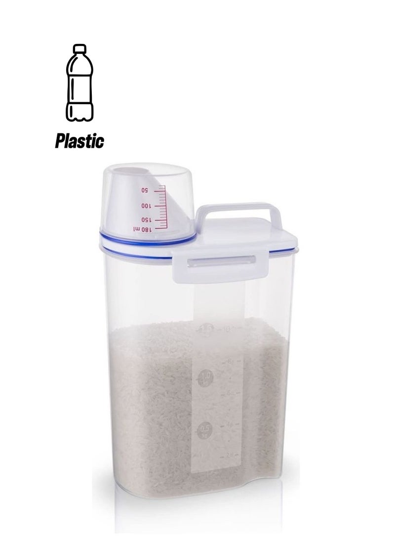 ZENHOME Rice Storage Bin Cereal Containers Dispenser With BPA Free Plastic + Airtight Design + Measuring Cup + Pour Spout Clear 15X7.5X29cm - Image 1