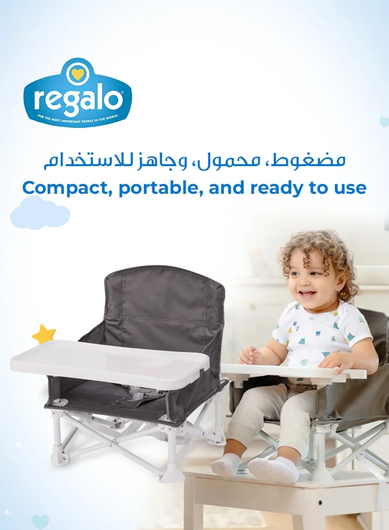 Regalo My Chair™ Portable Booster Seat for Toddlers | Foldable Baby Dining Chair | Travel High Chair with Tray | Safety Straps | Lightweight & Sturdy | Waterproof & Easy to Clean