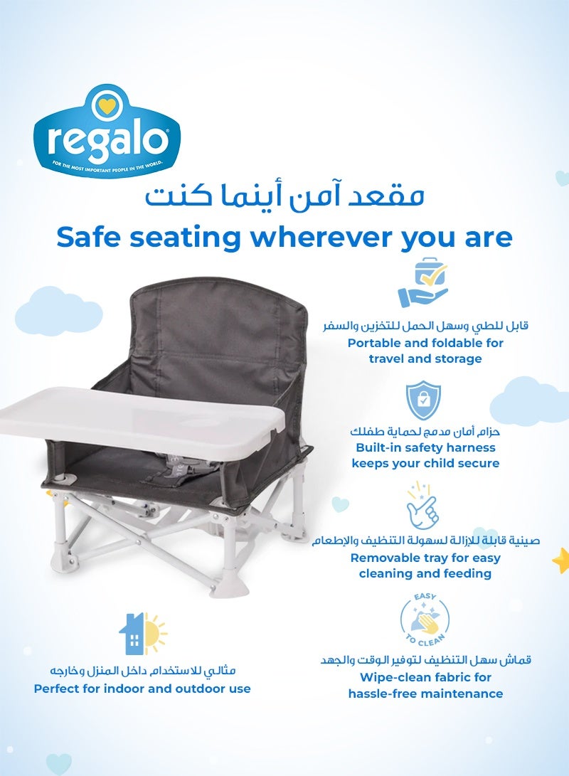 Regalo My Chair™ Portable Booster Seat for Toddlers | Foldable Baby Dining Chair | Travel High Chair with Tray | Safety Straps | Lightweight & Sturdy | Waterproof & Easy to Clean - Image 3