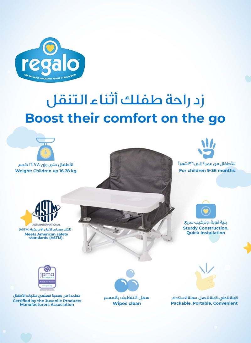 Regalo My Chair™ Portable Booster Seat for Toddlers | Foldable Baby Dining Chair | Travel High Chair with Tray | Safety Straps | Lightweight & Sturdy | Waterproof & Easy to Clean - Image 4