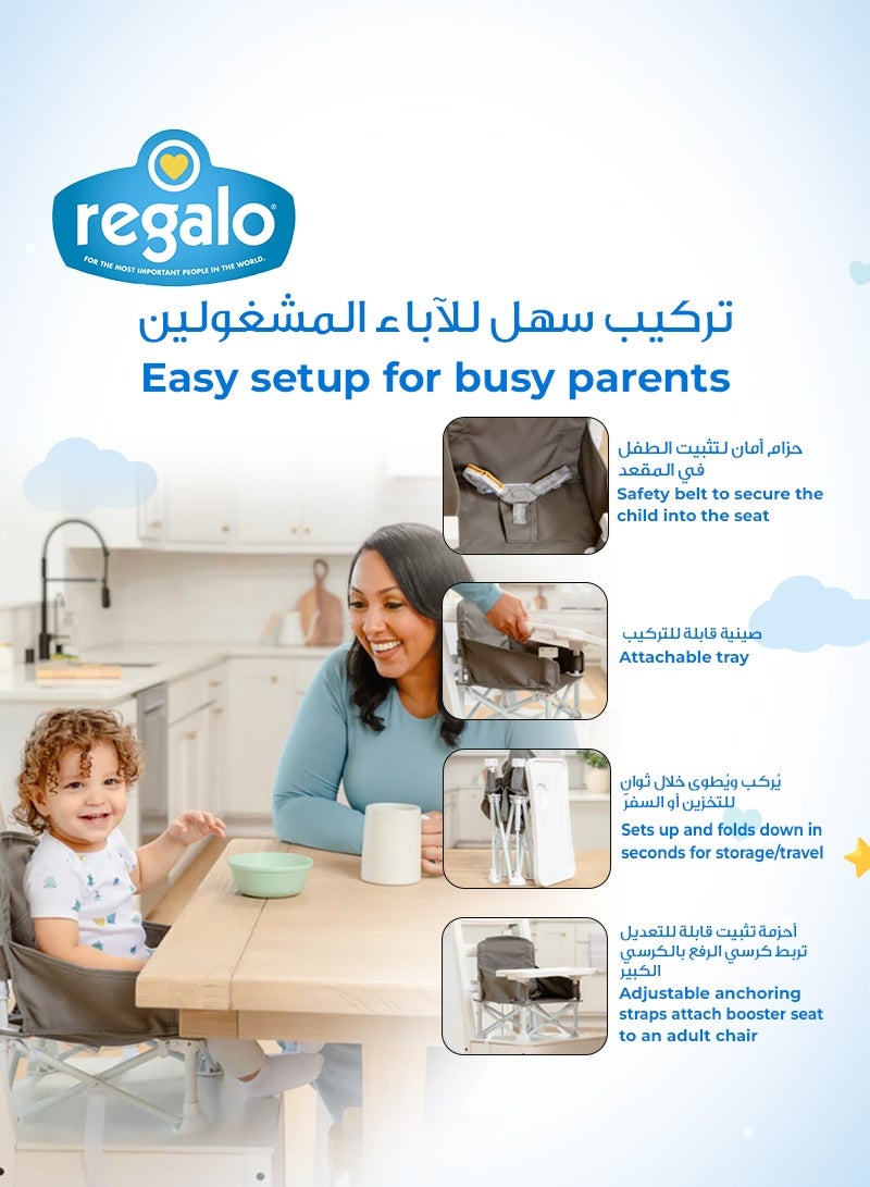 Regalo My Chair™ Portable Booster Seat for Toddlers | Foldable Baby Dining Chair | Travel High Chair with Tray | Safety Straps | Lightweight & Sturdy | Waterproof & Easy to Clean - Image 5