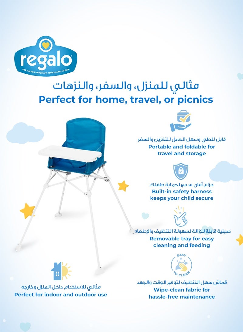 Regalo My Portable High Chair™ with Tray | 95cm Height | Foldable Baby Feeding Chair | Lightweight & Sturdy | Waterproof Fabric | 3-Point Safety Harness | Easy to Clean & Carry - Image 3
