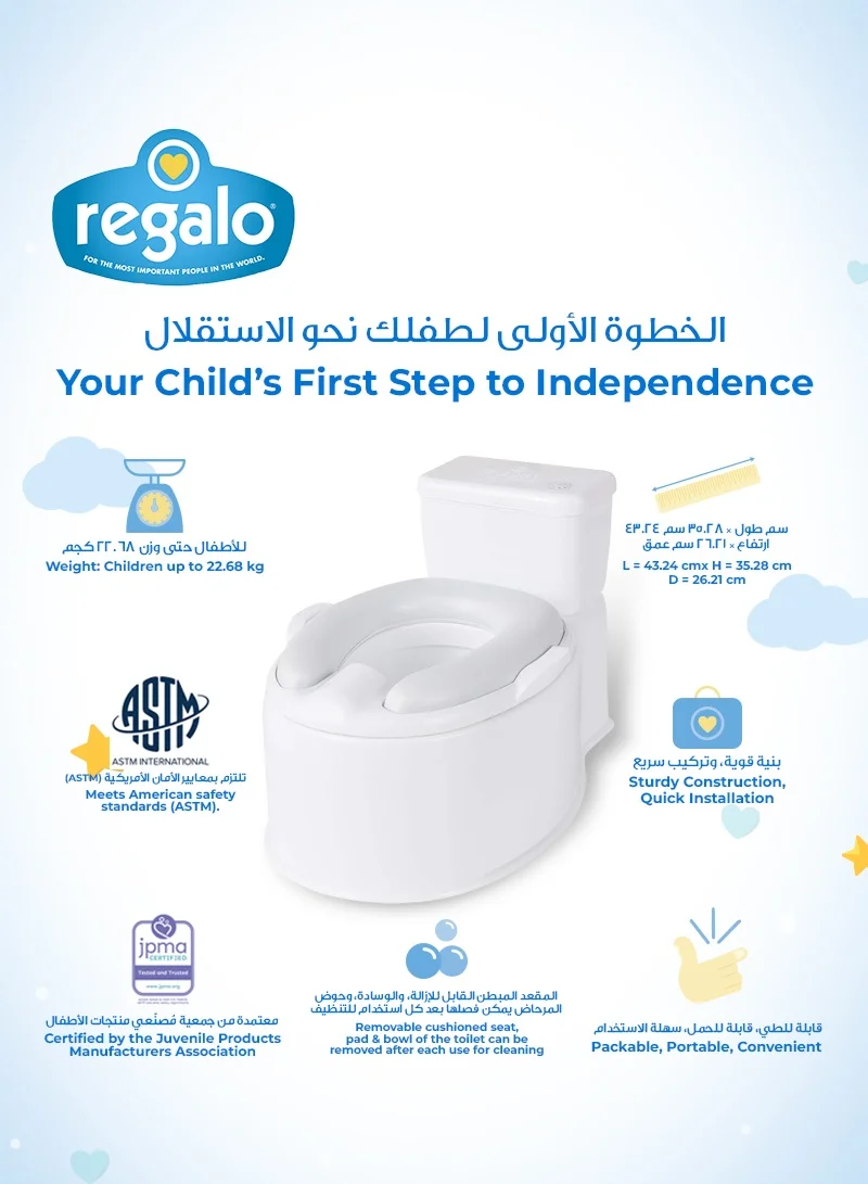 Regalo My Little Potty® Training Toilet for Toddlers | 43.2cm x 35.3cm x 26.2cm | Realistic Design with Flush Sound | Removable Seat & Bowl | Built-in Wipes Holder | Easy to Clean