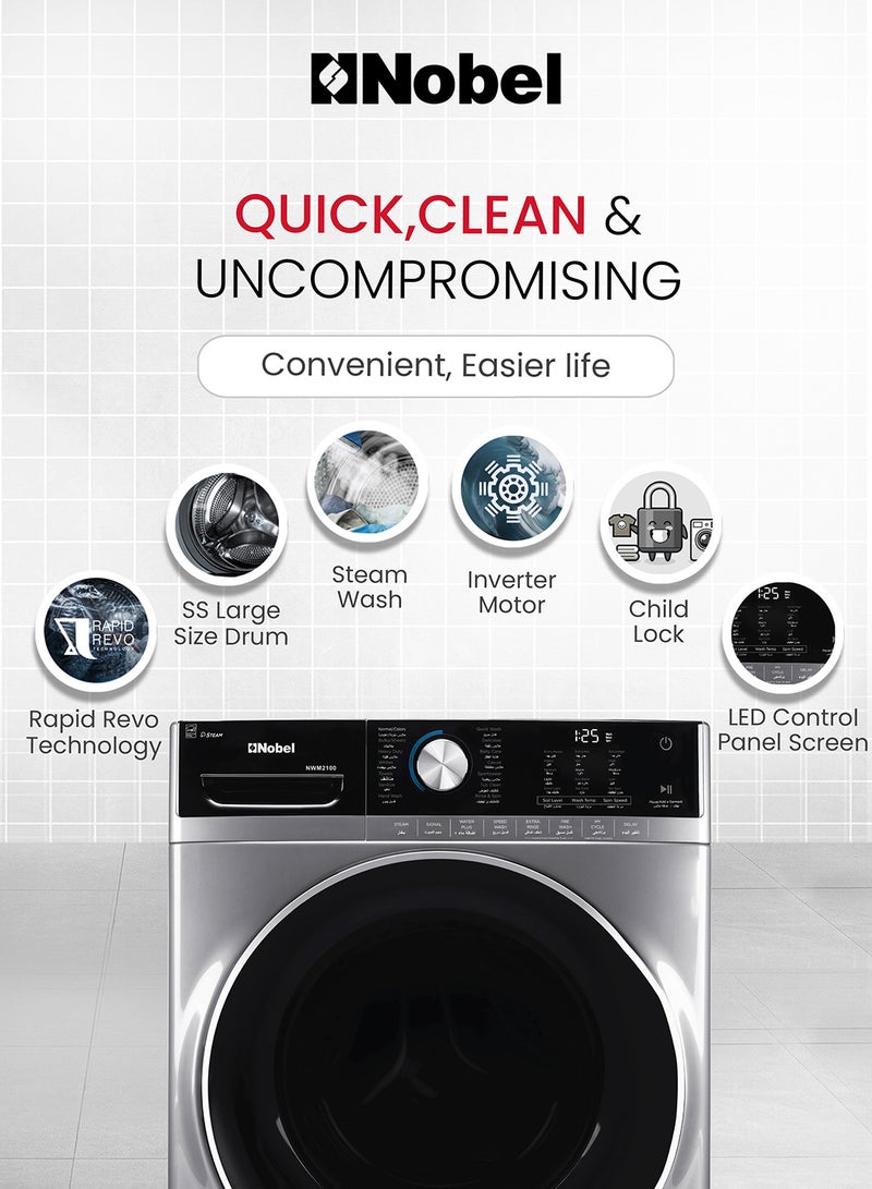 21 Kg Front Load Fully Automatic Washer, Drum Material S/Steel, Vibration Reduction, Touch Control Panel, LED Control Panel, Chrome Door, 9 Number of Wash Option, 70% Spin Dryer, 68.6 x 101.1 x 86.8 cm 21 kg NWM2100 Gray - pnsku/N49060686A/45/_/1740386592/26fff3c5-8387-4d07-9201-1a83add13dea