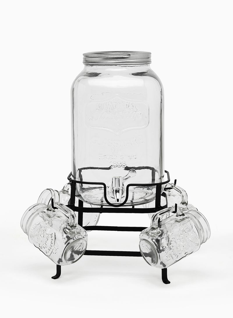 Glass Beverage Dispenser Set - 4L Beverage Dispenser With Lid + 4 Mason Jars - Beverage Glasses For Juices Glass By Noon East - Beverage Dispenser, Mason Jars - Serves 4 - Clear Clear/Single - pnsku/N49063328A/45/_/1722421032/f796537b-768c-42a0-858f-9961d4fc7a61