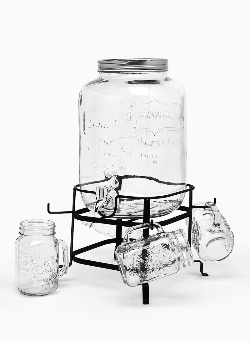 Glass Beverage Dispenser Set - 4L Beverage Dispenser With Lid + 4 Mason Jars - Beverage Glasses For Juices Glass By Noon East - Beverage Dispenser, Mason Jars - Serves 4 - Clear Clear/Single - pnsku/N49063328A/45/_/1722421034/0a4a8835-b998-47a1-9871-fcb7eb3d8600