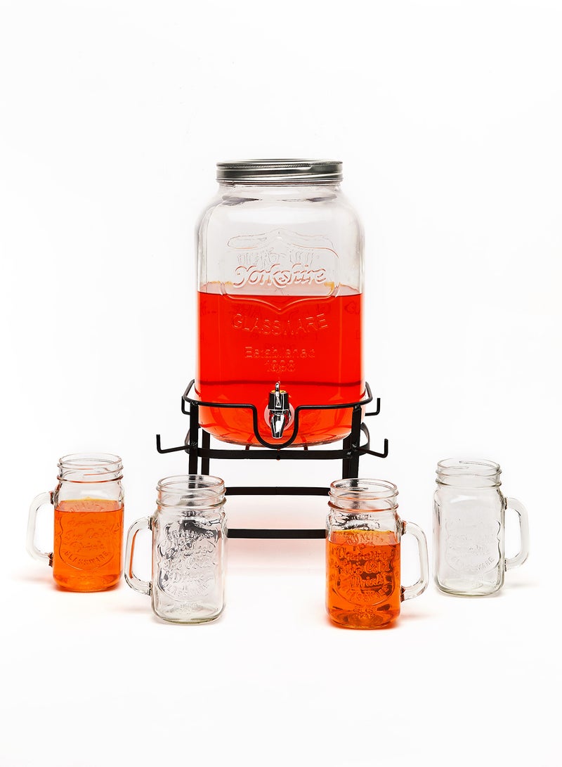 Glass Beverage Dispenser Set - 4L Beverage Dispenser With Lid + 4 Mason Jars - Beverage Glasses For Juices Glass By Noon East - Beverage Dispenser, Mason Jars - Serves 4 - Clear Clear/Single - pnsku/N49063328A/45/_/1722421035/f77caec9-dd44-4864-b36a-f45d9a21d331