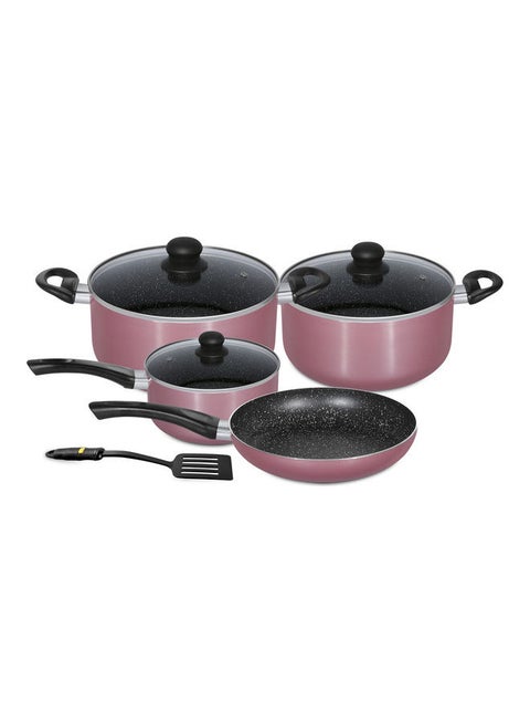 8-Piece Marble Aluminium Coating Cookware Set Pink 24x12x24cm