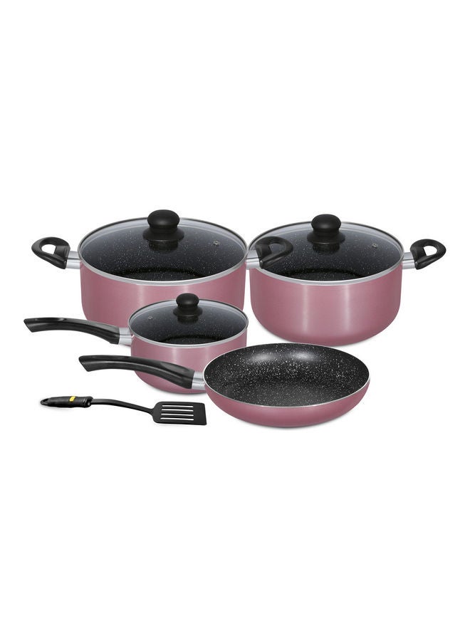 Royalford 8Pc Aluminium Cookware Set with Granite Non-Stick Coating – 3 Layer Construction, Strong Aluminium Body, CD Base, Tempered Glass Lids with Steam Vent & Stay-Cool Handles – Healthy Low-Oil Cooking, Easy to Clean, Durable Professional-Quality Pots & Pans Pink 24x12x24cm - Image 1