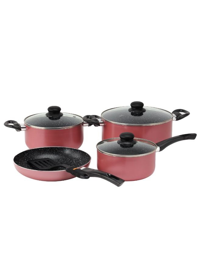 Royalford 8Pc Aluminium Cookware Set with Granite Non-Stick Coating – 3 Layer Construction, Strong Aluminium Body, CD Base, Tempered Glass Lids with Steam Vent & Stay-Cool Handles – Healthy Low-Oil Cooking, Easy to Clean, Durable Professional-Quality Pots & Pans Pink 24x12x24cm - Image 2