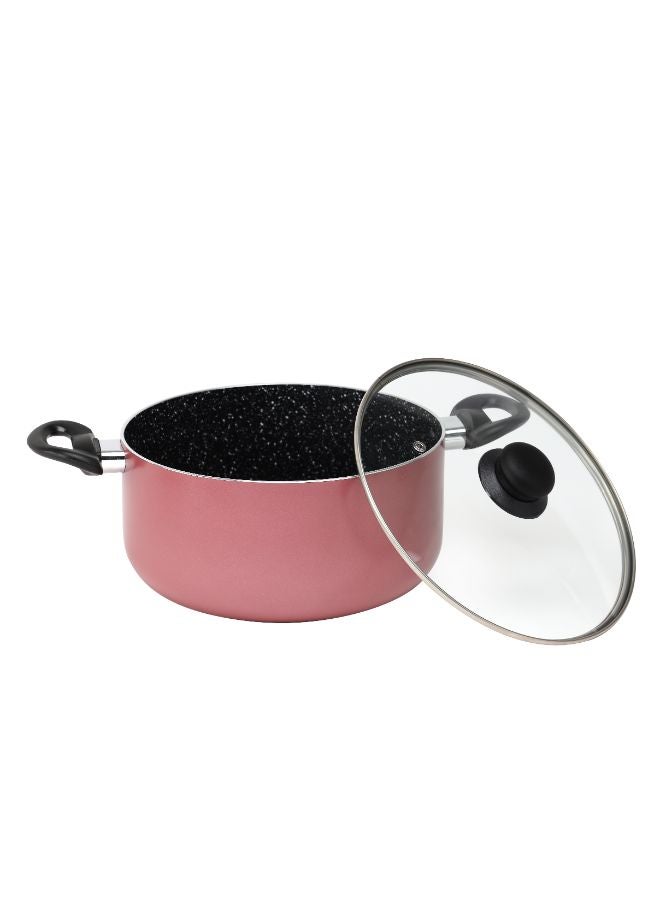 Royalford 8Pc Aluminium Cookware Set with Granite Non-Stick Coating – 3 Layer Construction, Strong Aluminium Body, CD Base, Tempered Glass Lids with Steam Vent & Stay-Cool Handles – Healthy Low-Oil Cooking, Easy to Clean, Durable Professional-Quality Pots & Pans Pink 24x12x24cm - Image 4