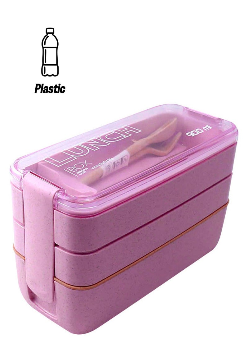 إيونتو طقم صندوق غداء مكون من ثلاثة أقسام وردي 900ملليلتر - Image 1