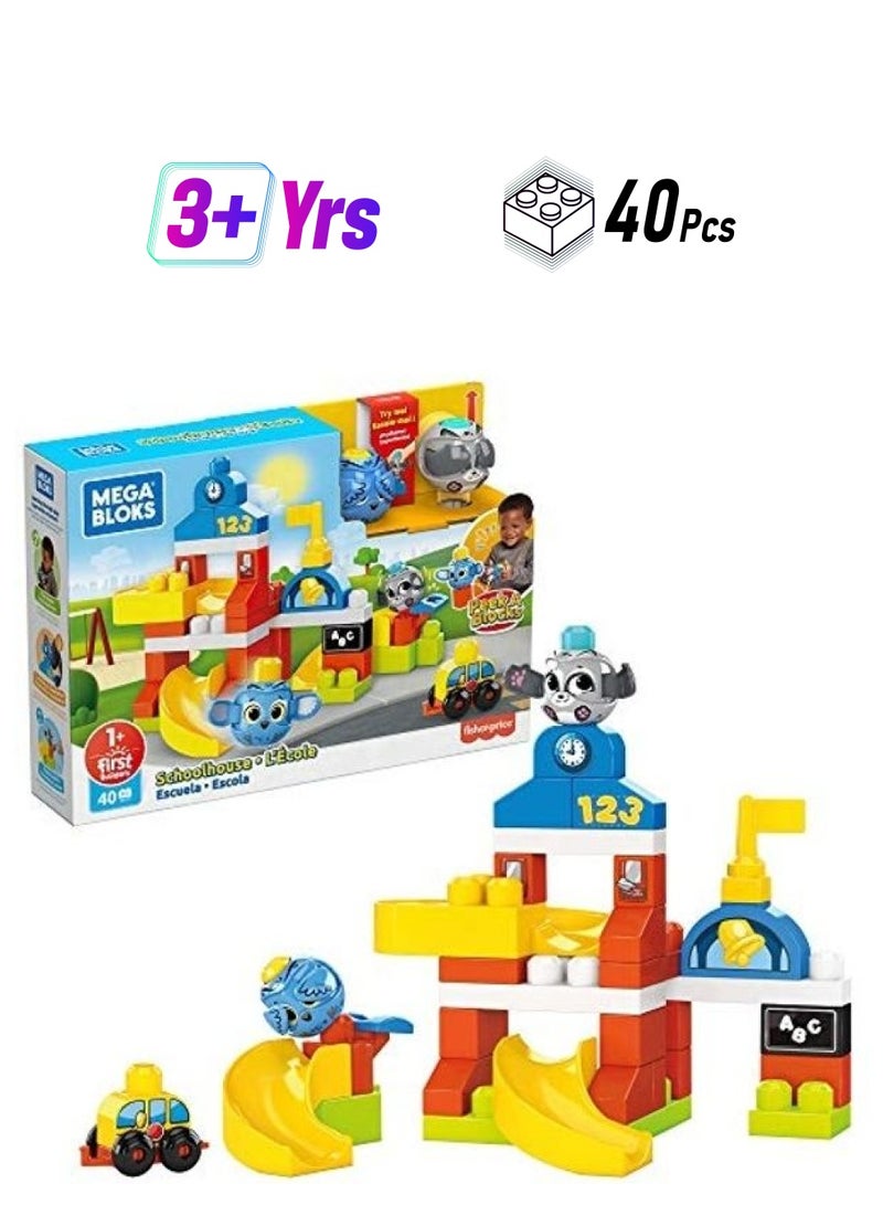 MEGA GRJ19 40-Piece Schoolhouse Preschool Building Set With Slide 40 3+ Years - Image 1