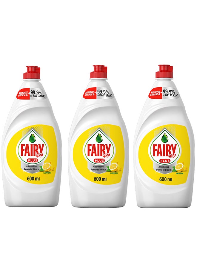 Fairy Plus Lemon Dishwashing Liquid Soap With Alternative Power To Bleach Pack of 3 Multicolour 600ml - Image 1