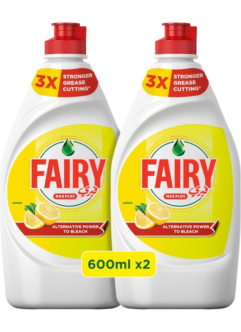 Plus Lemon Dishwashing Liquid Soap With Alternative Power To Bleach Pack of 2 600ml
