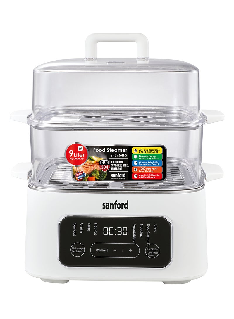 Sanford Food Steamer 9L with 8 Preset Modes, SUS 304 Stainless Steel, Keep Warm, Auto Shut-Off, and Adjustable Temperature 9 L 1000 W SF5754FS BS White  - Image 1