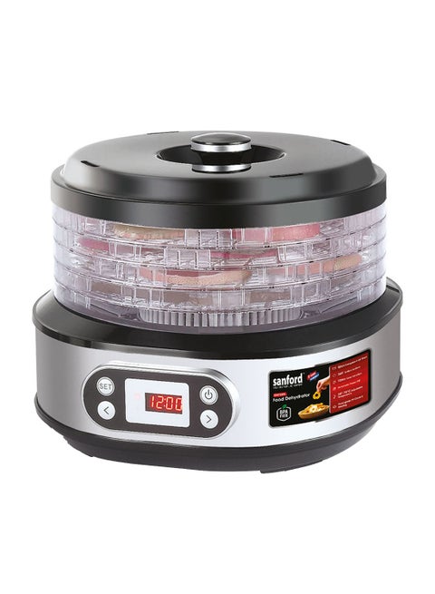 Powerful Electric Food Dehydrator With 5pcs Transparent AS Trays, 360° Airflow System, Auto Power Off, Membrane Switch Control with LED Display, Food-grade & BPA-free 8 L 450 W SF5755FS BS Silver/Black